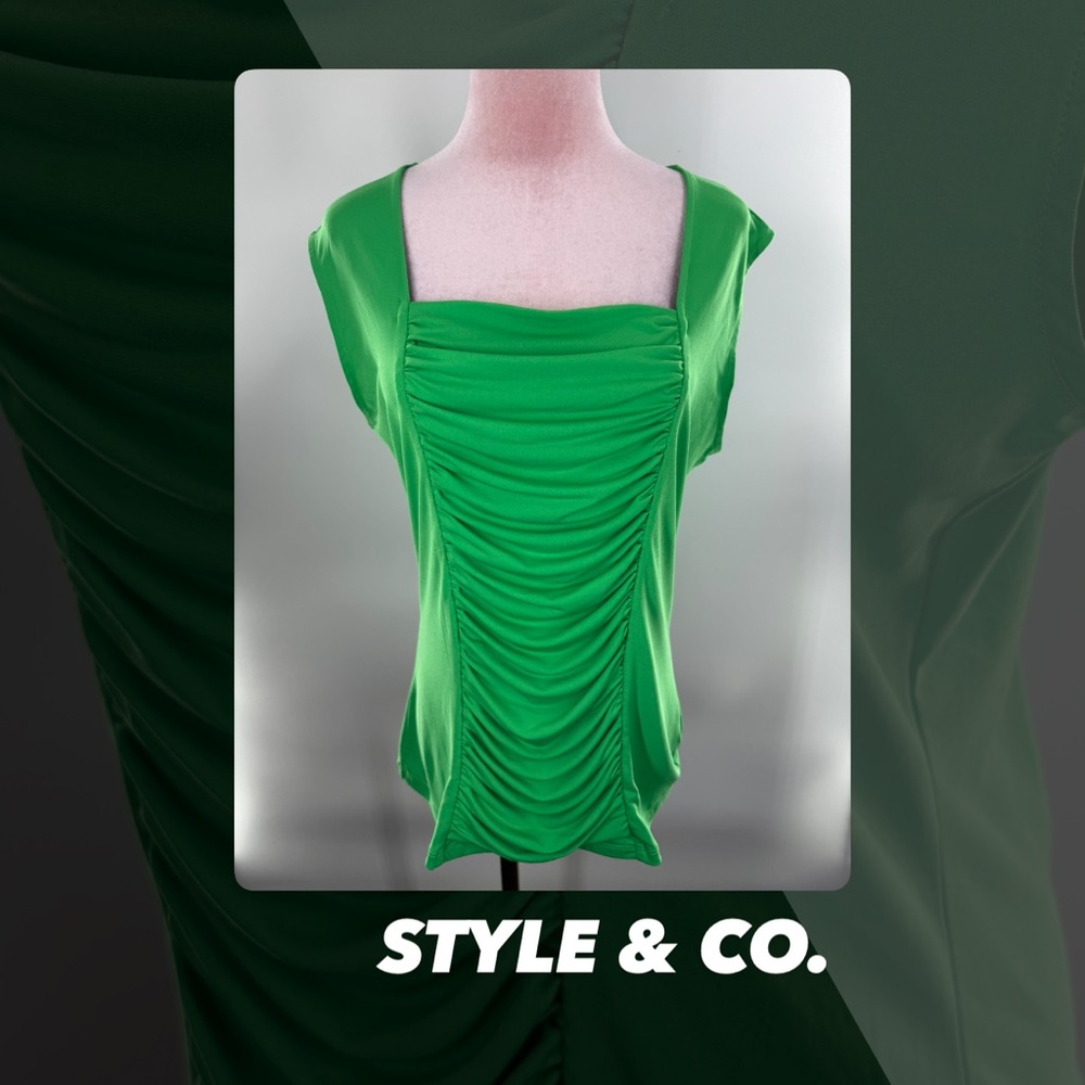 EUC Style & Co Green Ruched Top - Picture 1 of 7